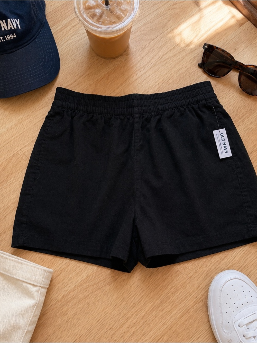 NWT Old Navy Black Linen Blend Pull-On Shorts Medium Comfort Waist Summer